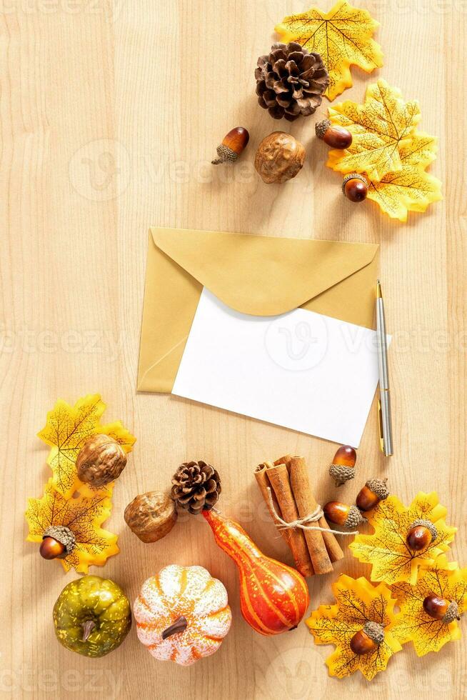 Thanksgiving Setting Background. Greeting mock up. photo