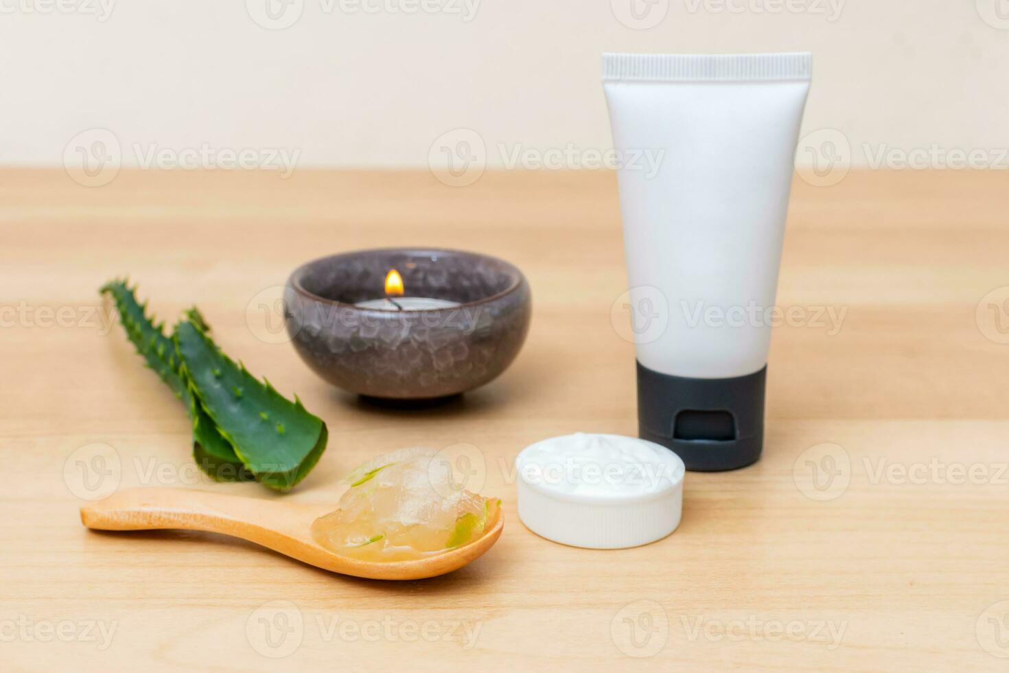 Aloe vera cosmetic cream face, skin and body care. photo