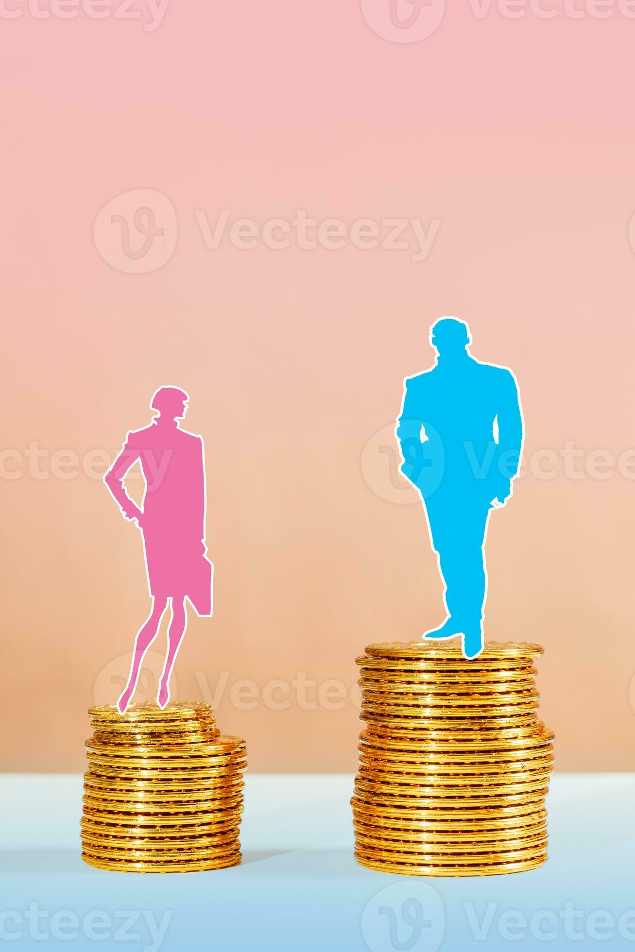 Conceptual image of gender inequality. A women and a men with