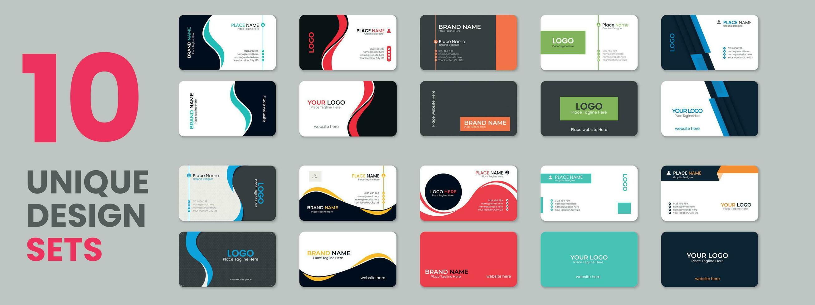 Collection of business card, bundle of business card, set of business cards, visiting card collection with texture, Print ready double sided corporate layout design with mockup vector