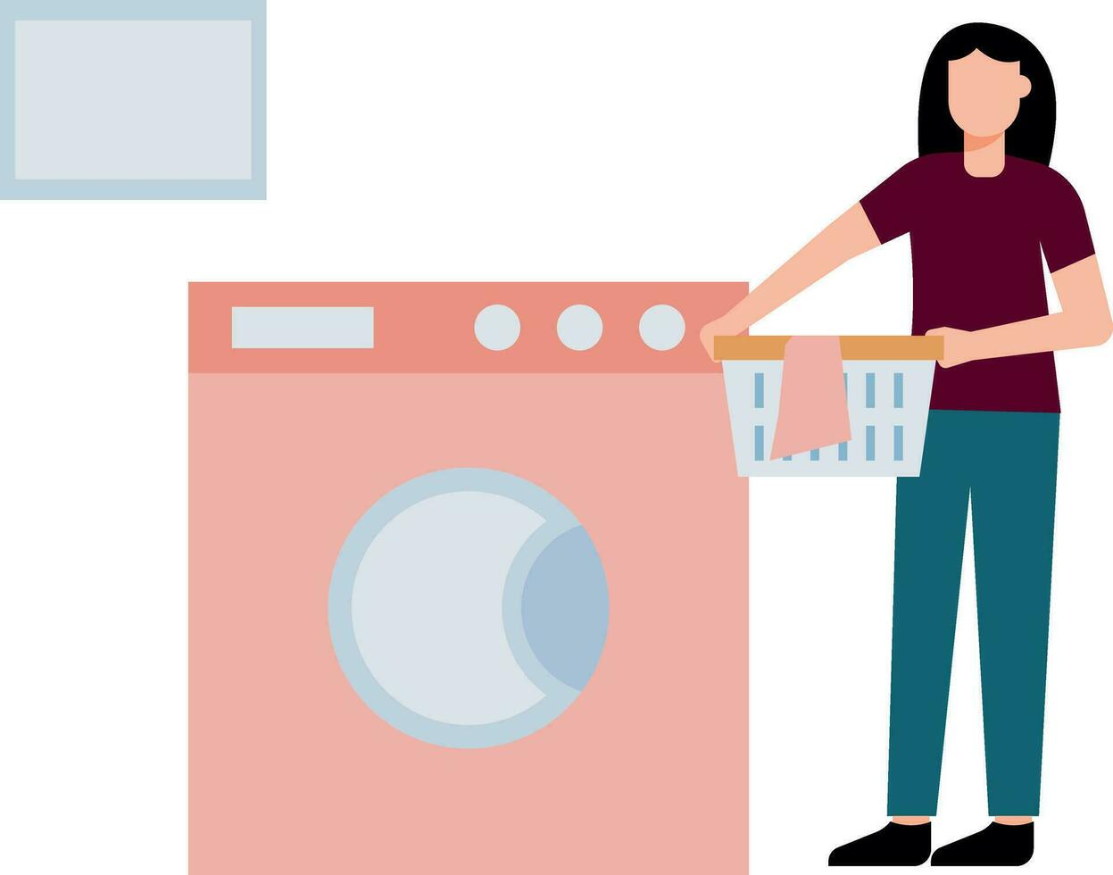 The girl is washing clothes in the machine. vector