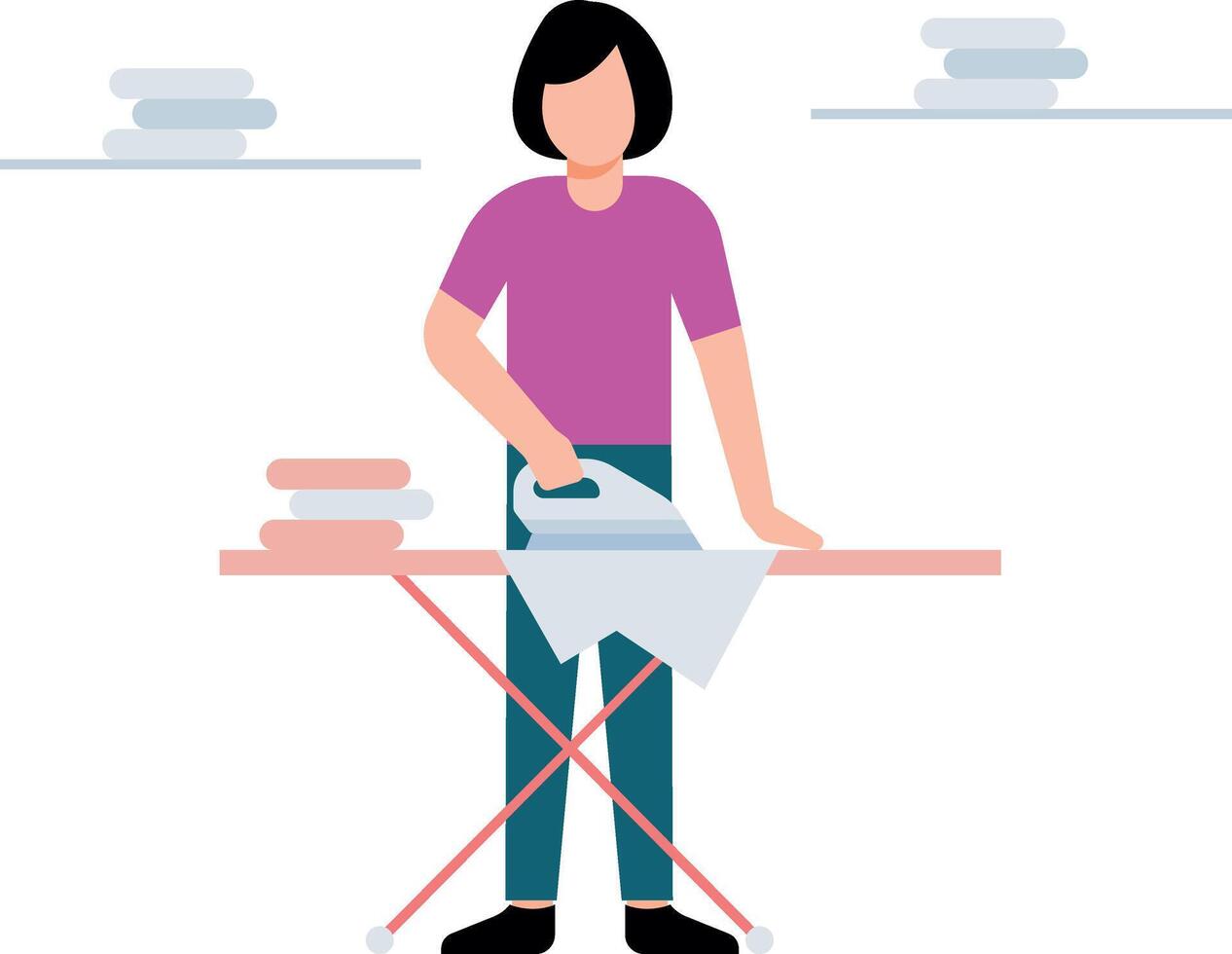 The girl is ironing clothes. vector