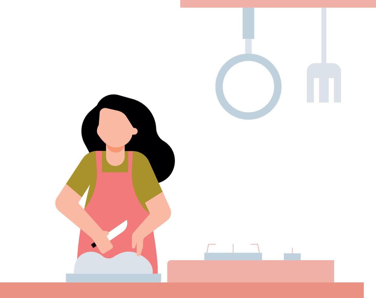 The girl is cooking in the kitchen. vector