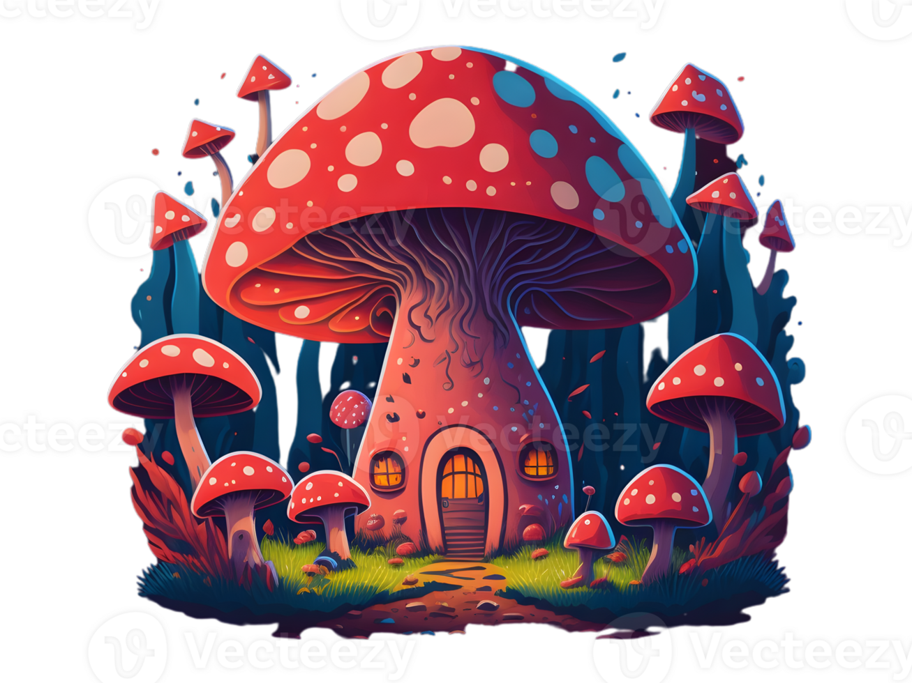 mushroom transparent background, mushroom house t shirt design png