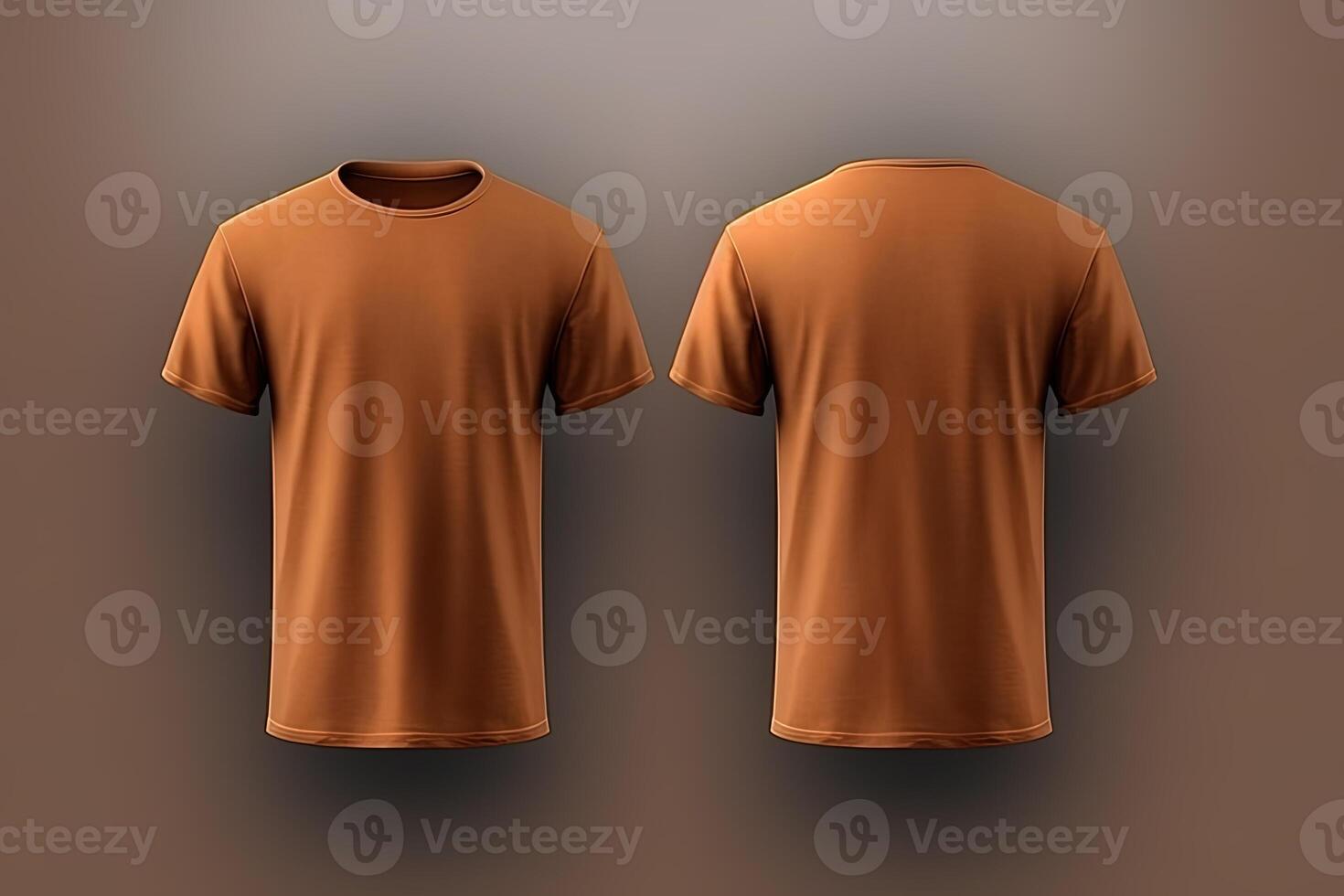 Brown male t-shirt realistic mockup set from front and back view, blank textile print design template for fashion apparel. photo