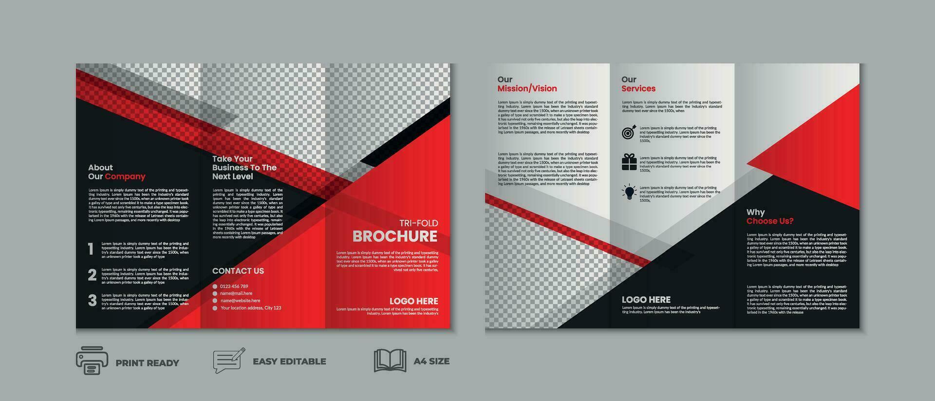 Trifold brochure template, three fold cover page, three fold brochure background layout design with mockup vector