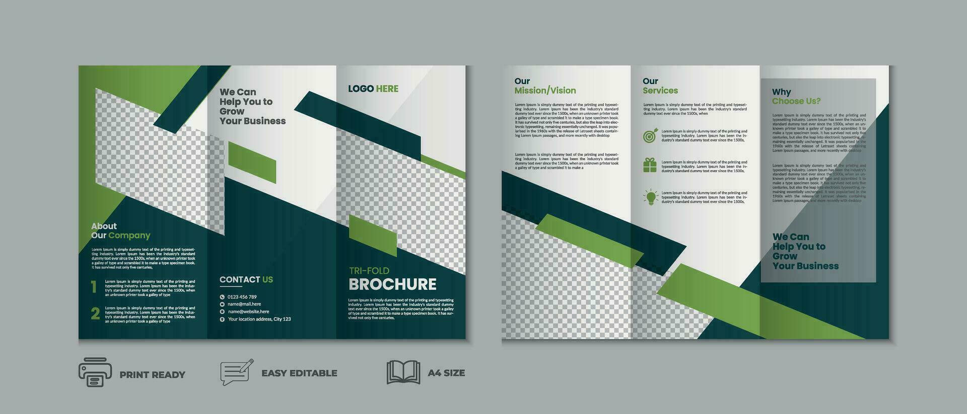 Trifold brochure template, three fold cover page, three fold brochure background layout design with mockup vector