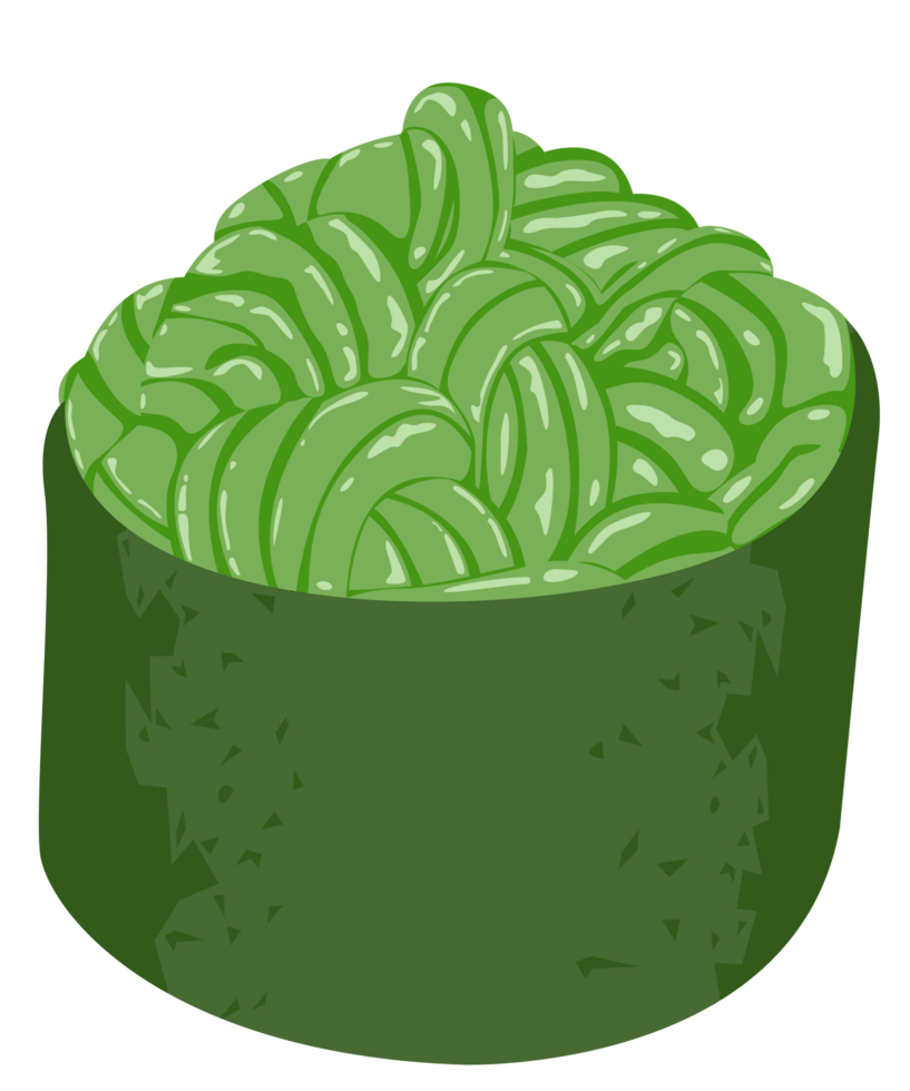 Gunkan Sushi roll with Green Seaweed on top. illustration png