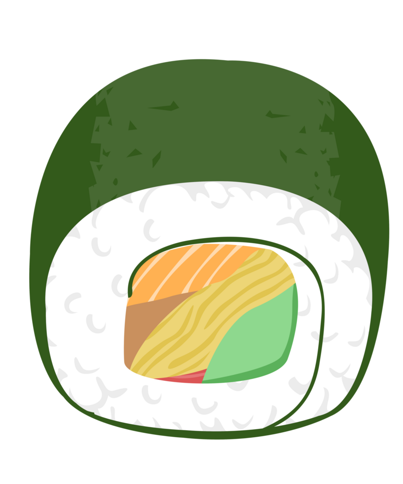 Maki Sushi Roll With omelette ,salmon,rice,avocado,Seaweed  Popular Japanese food. illustration png