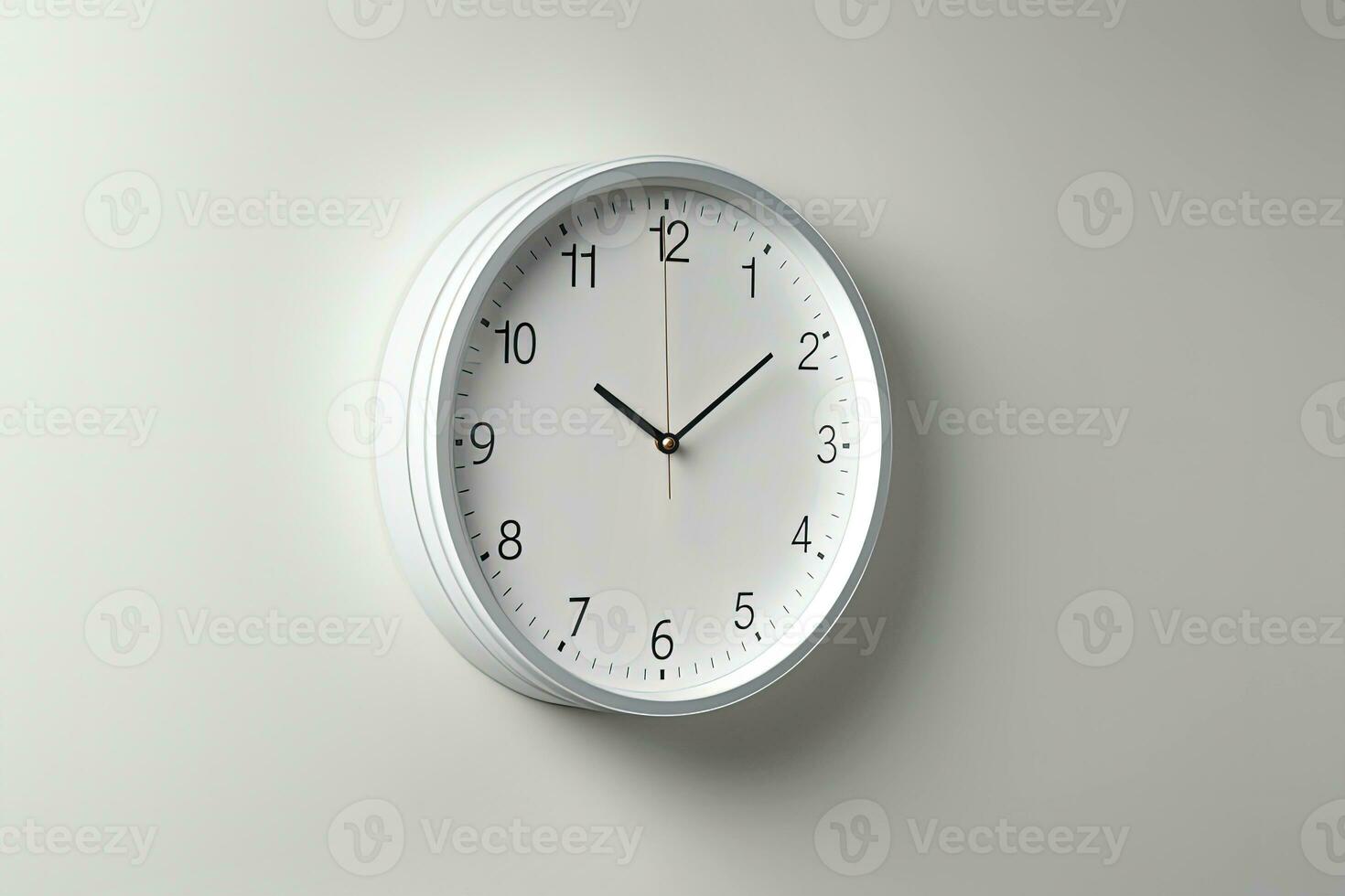 3D Render of Round Shape Clock Against Gray Wall. photo