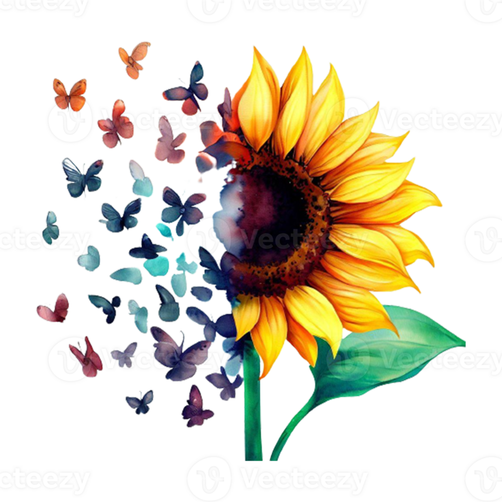 Watercolor Sunflower  Sublimation.  It can be used this graphic for any merchandise. It is perfect for any project packaging, stationery, mugs,  bags, pillows, t-shirts, etc. whatever you want. png