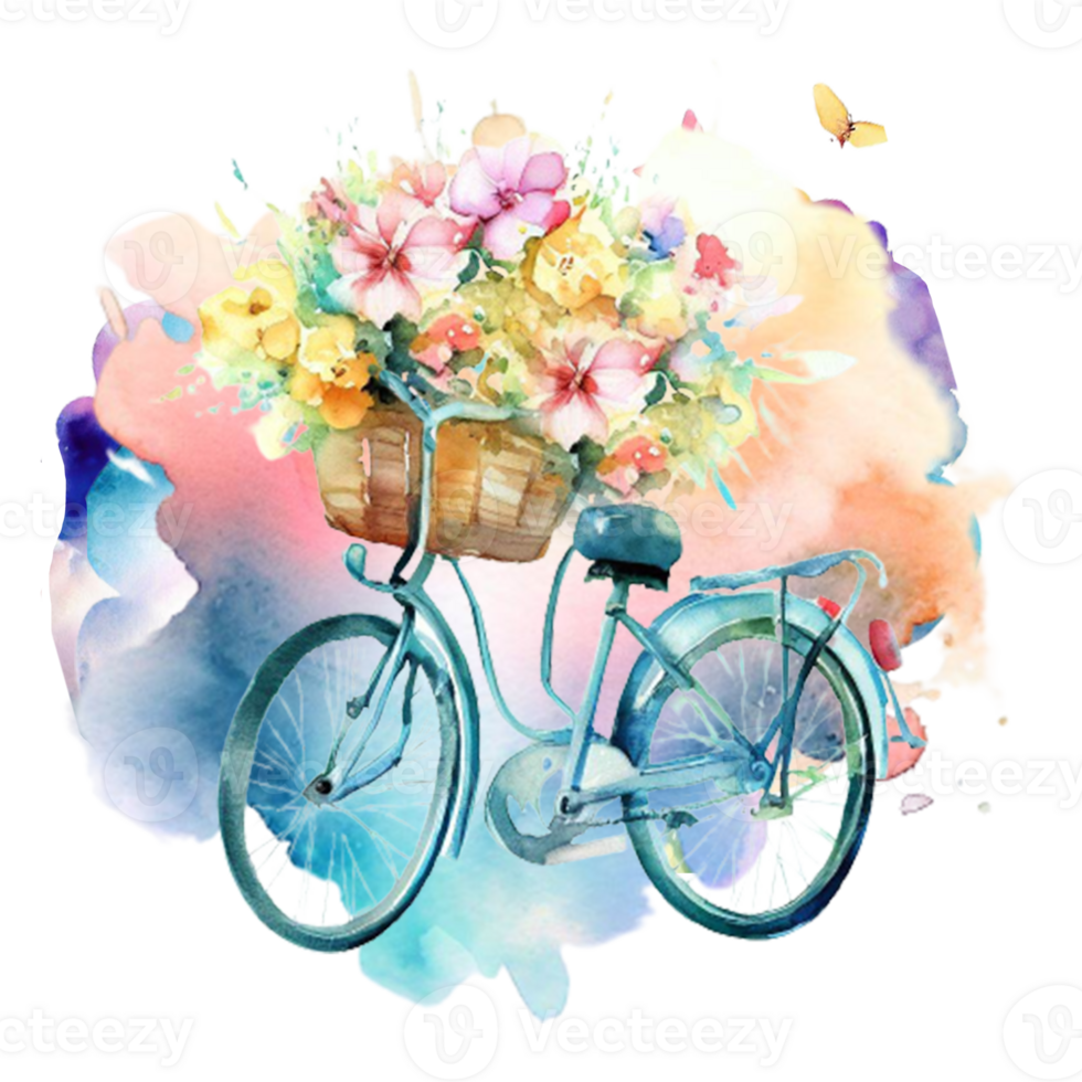 Watercolor Sunflower Bicycle Sublimation. It can be used this graphic for any merchandise. It is perfect for any project packaging, stationery, mugs,  bags, pillows, t-shirts, etc. whatever you want. png