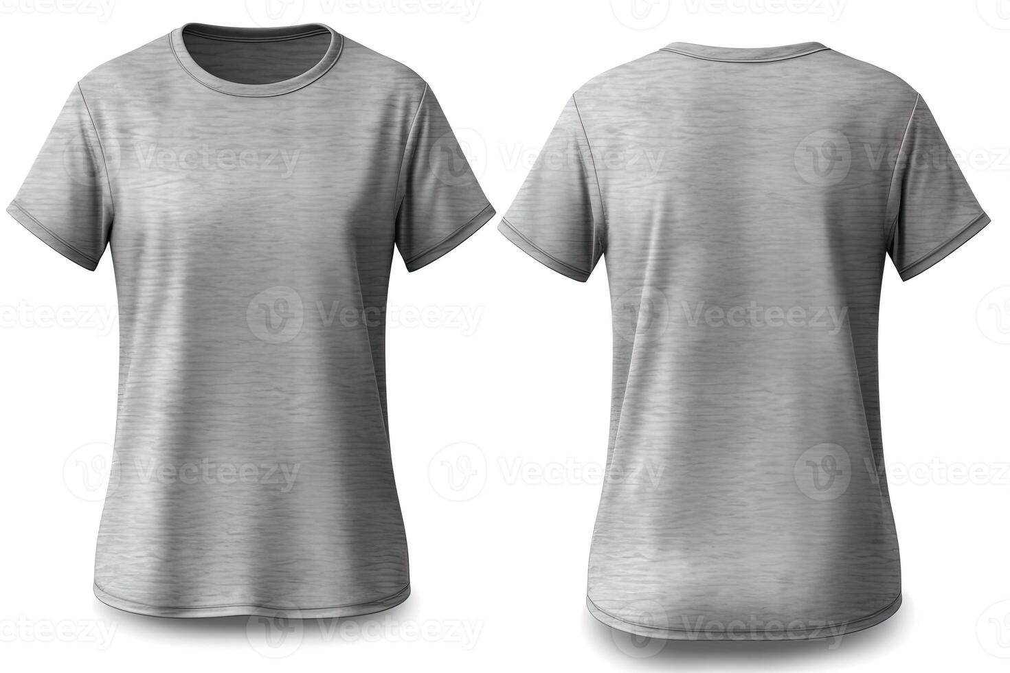Grey male t-shirt realistic mockup set from front and back view, blank textile print design template for fashion apparel. photo