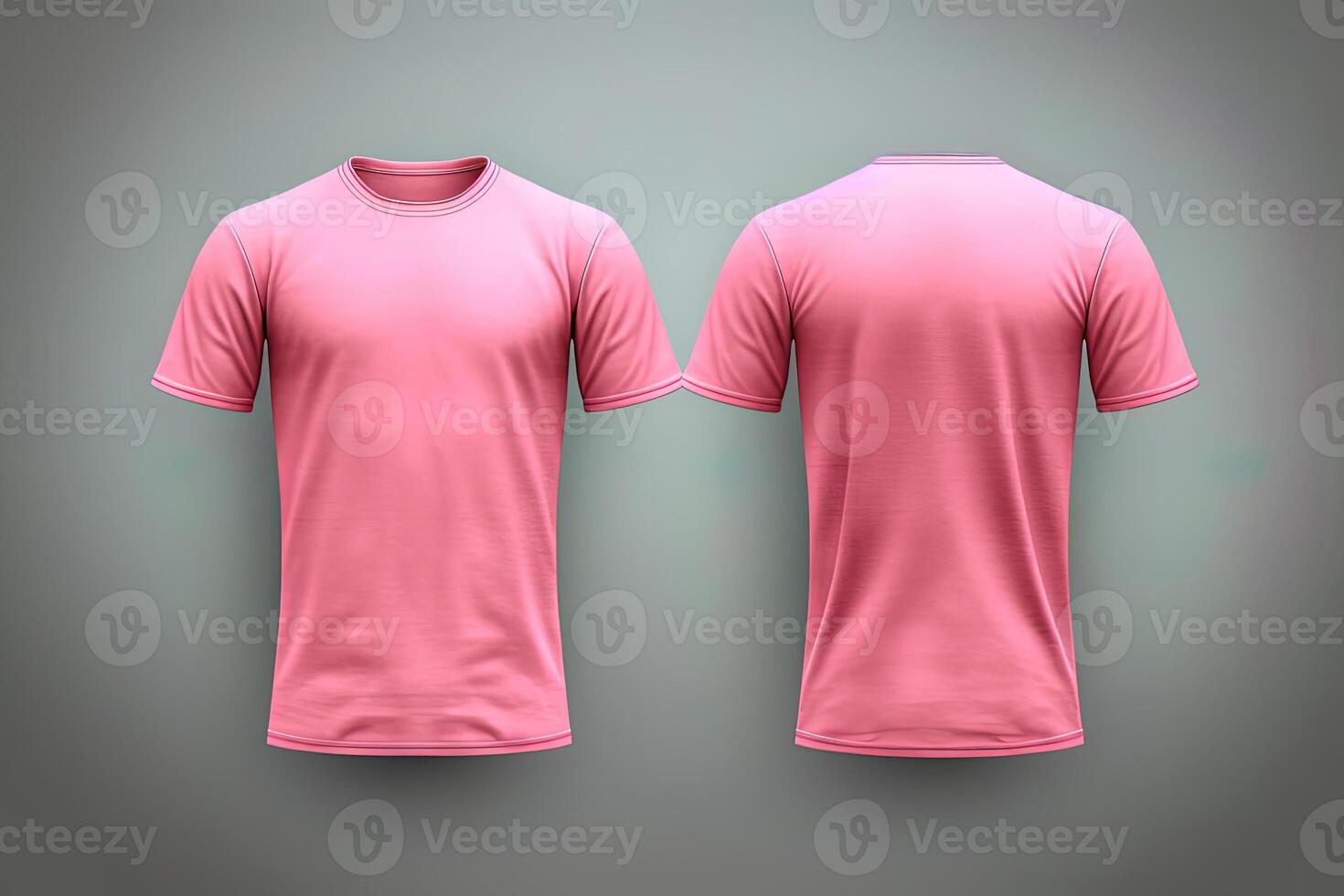 Pink male t-shirt realistic mockup set from front and back view, blank textile print design template for fashion apparel. photo