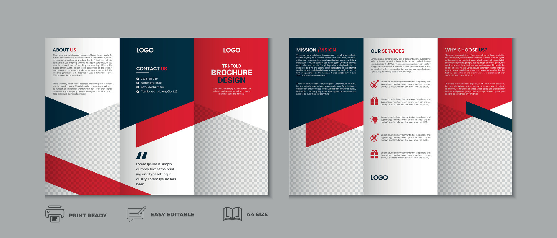 Trifold brochure template, three fold cover page, three fold brochure