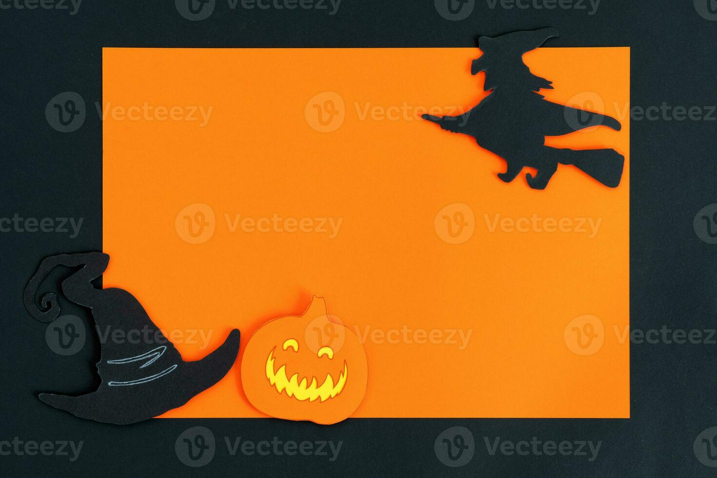 happy halloween background with witch and witch hat. photo