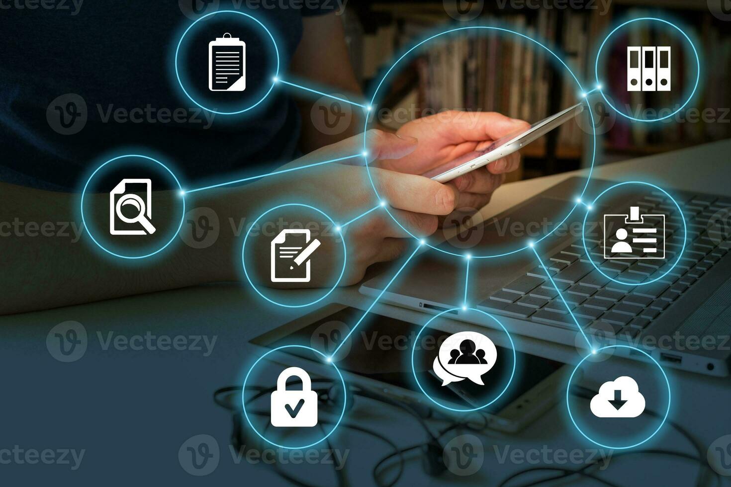 Business internet technology concept. Document management data system. photo
