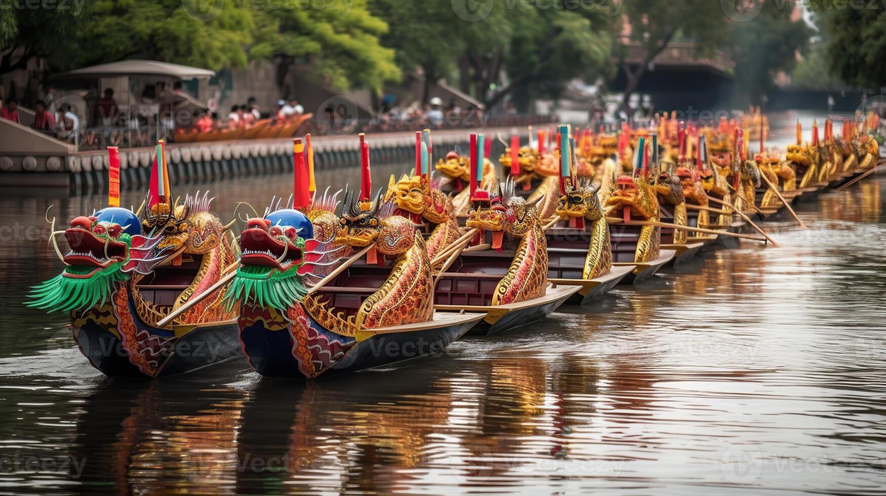 Rowing dragon boats during Duanwu. illustration. photo