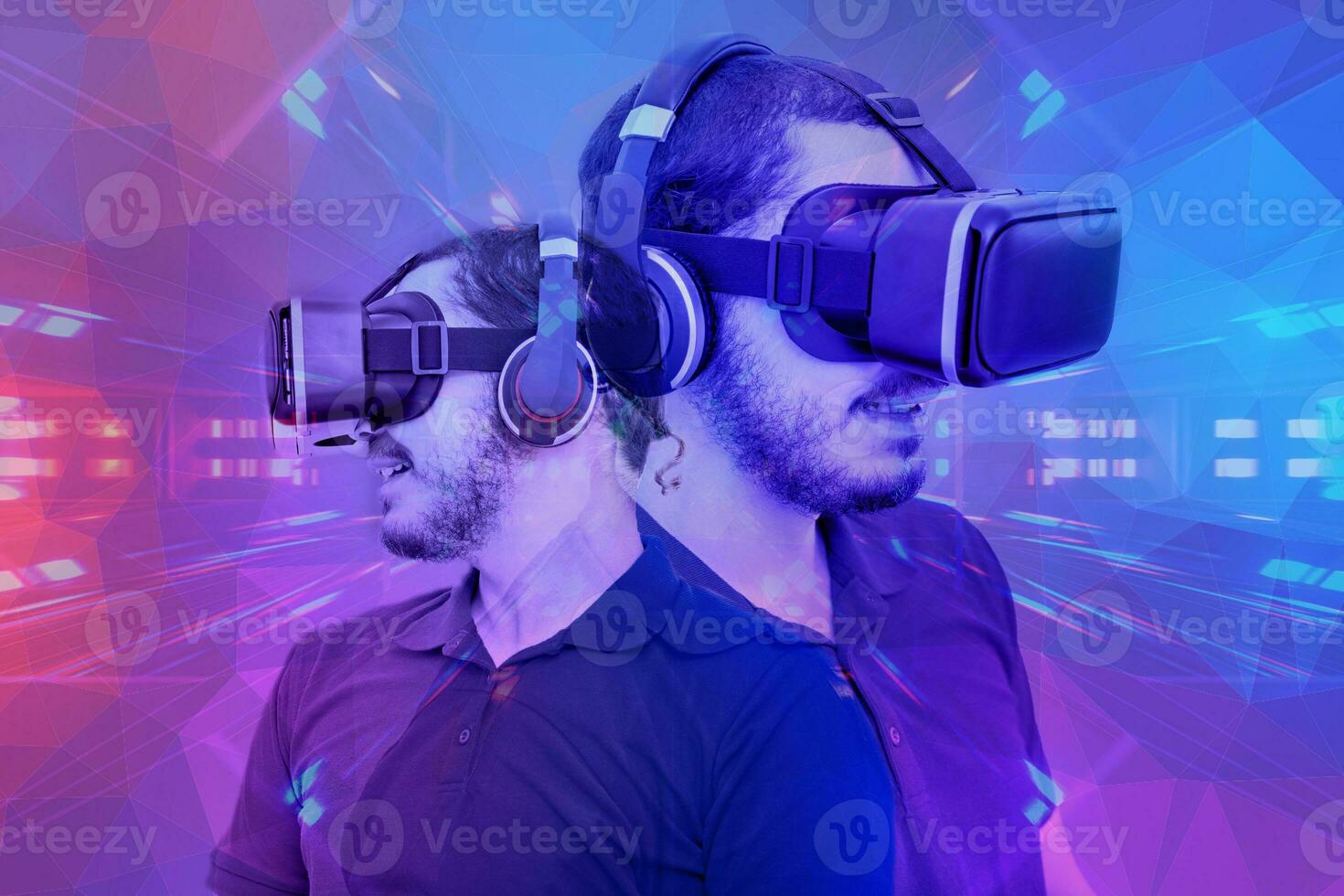Experiencing virtual technology world. Mixed media. photo