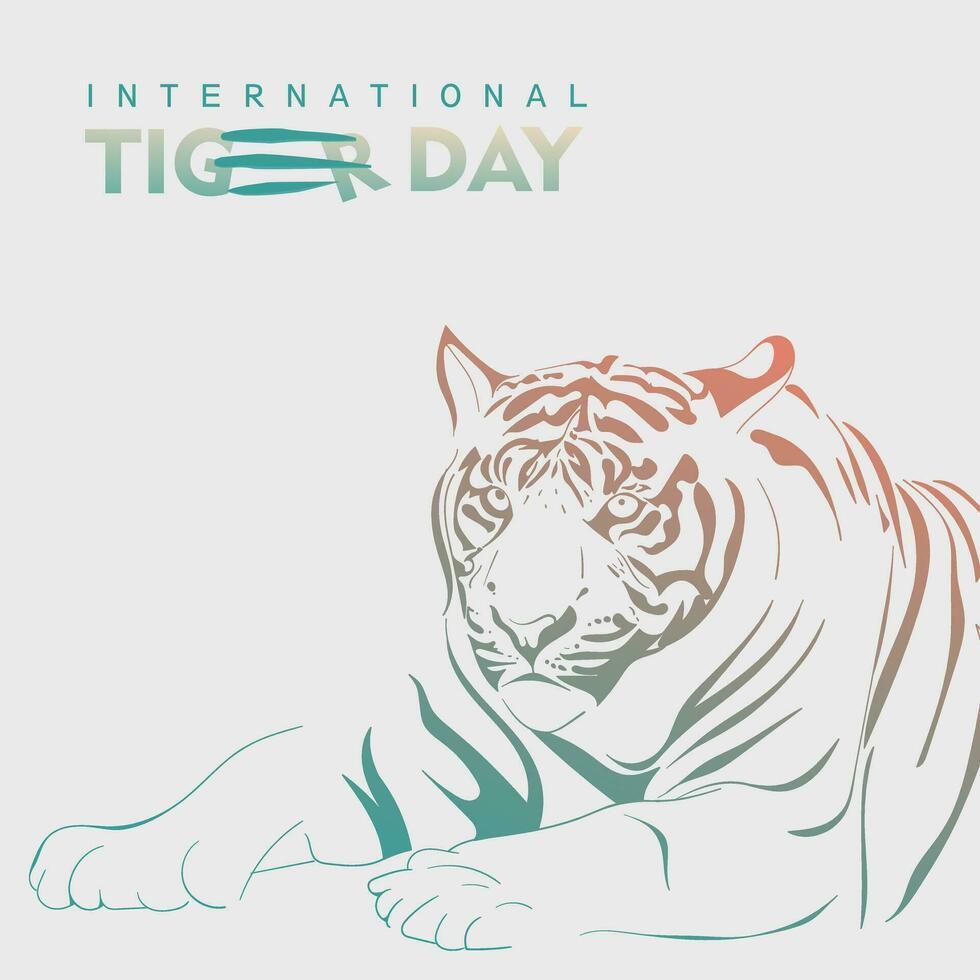 International tiger day template design with line art of tiger vector