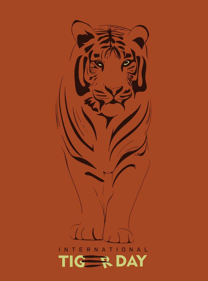Walking tiger in hand drawn design with orange background for international tiger day campaign vector