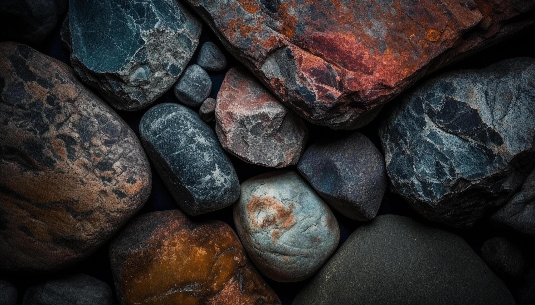 Smooth pebble stack, wet from ocean wave generated by AI photo