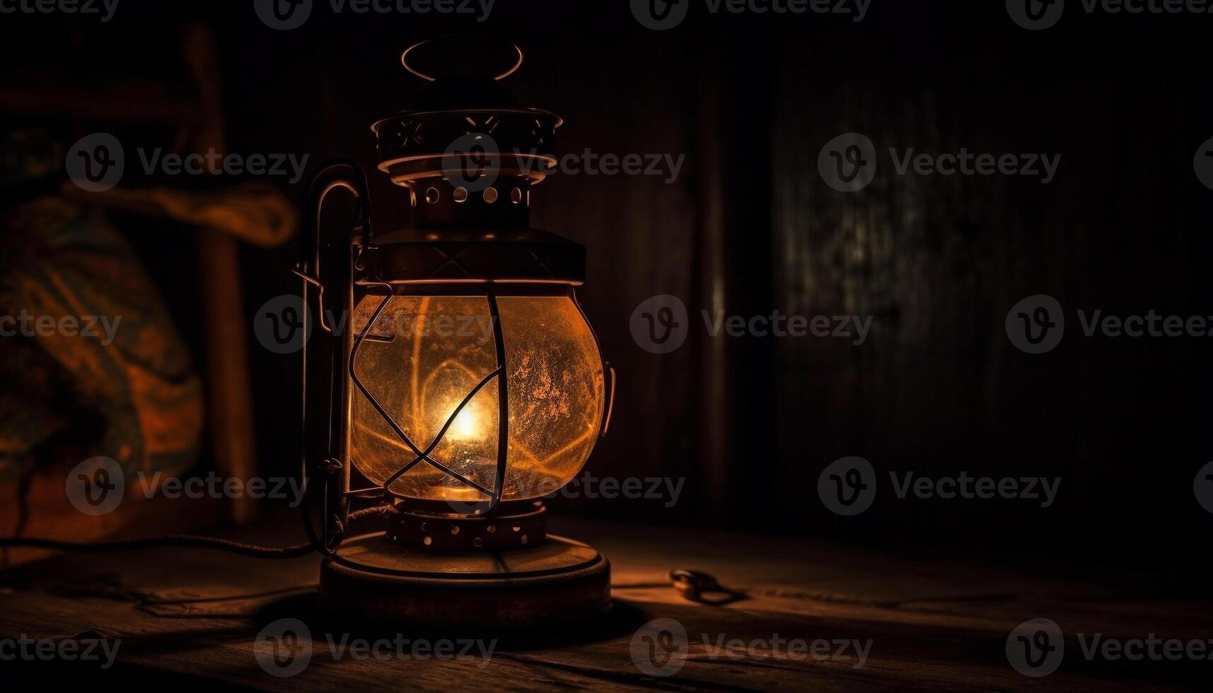 Rusty lantern glowing with kerosene flame outdoors generated by AI photo