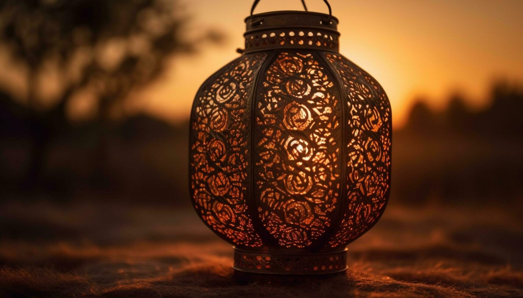 Antique lantern illuminated night, symbol of spirituality generated by AI photo