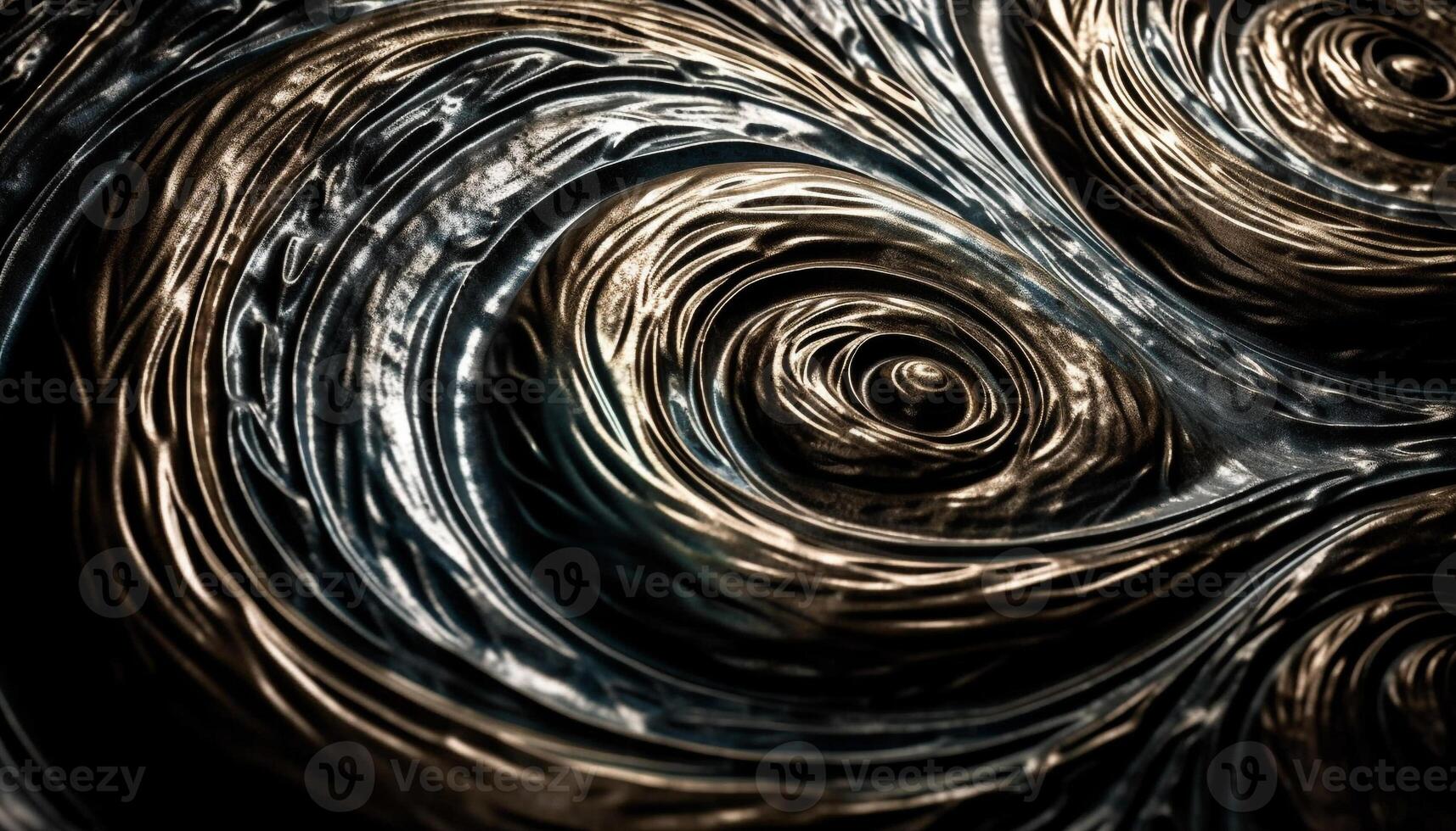 Glowing metallic wave pattern on black backdrop generated by AI photo