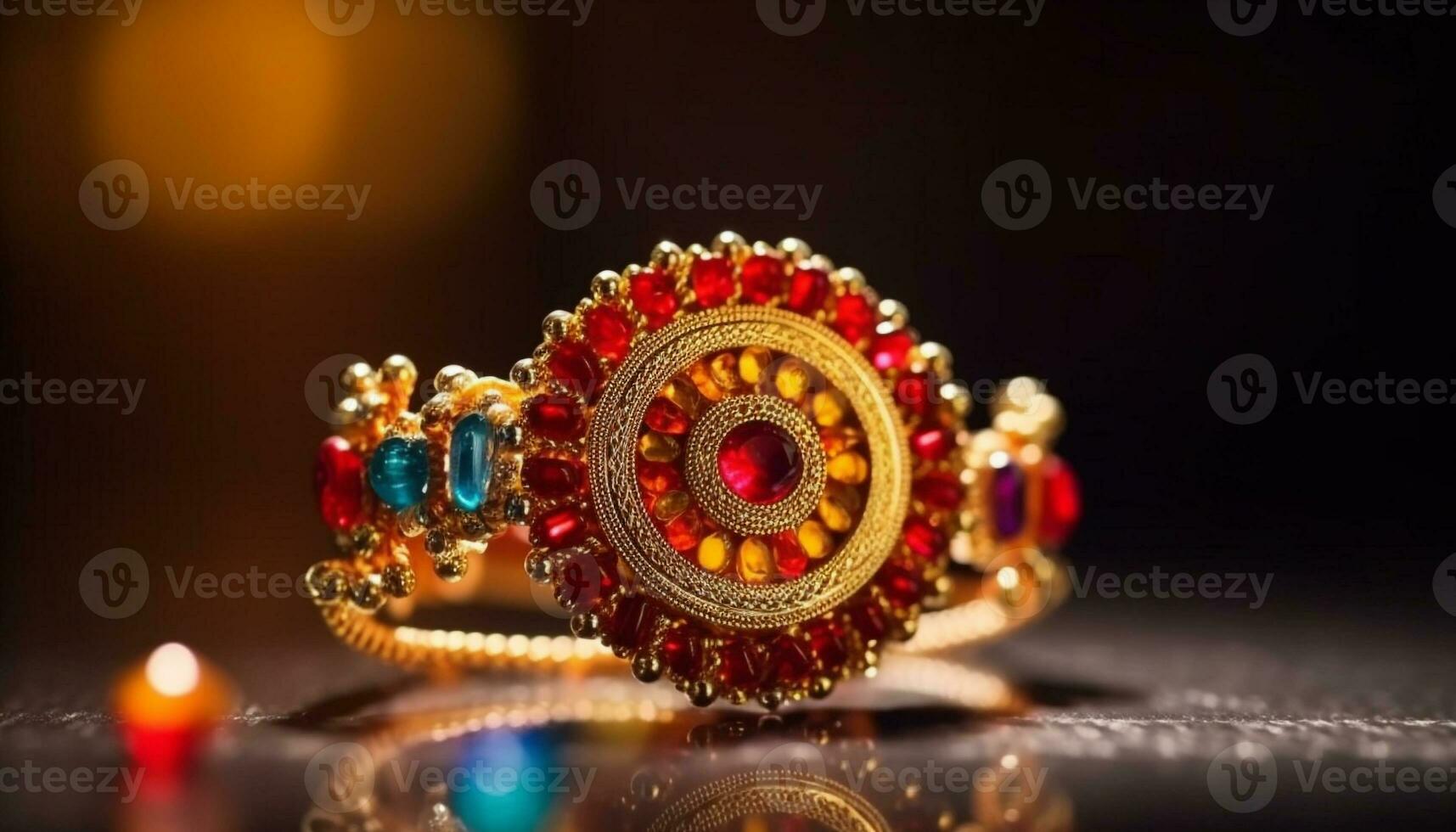 Shiny gold jewelry adorns bride ornate wrist generated by AI photo
