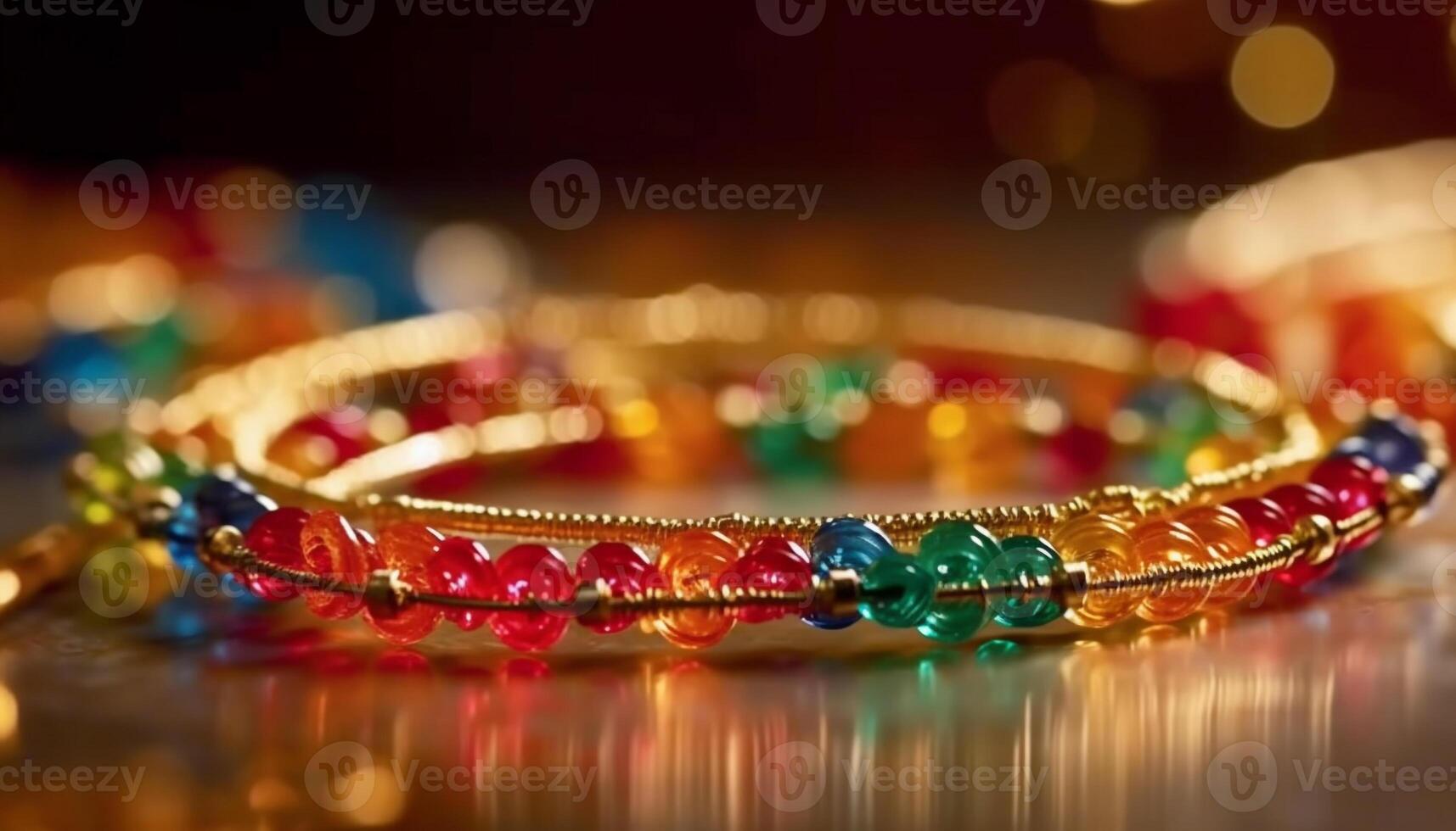 Shiny jewelry, vibrant colors, Indian culture, precious gems generated by AI photo