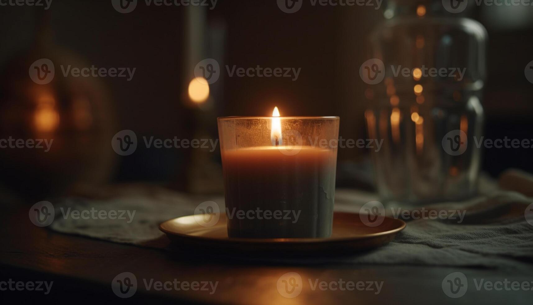 brillante vela ilumina oscuro mesa para celebracion generado por ai foto