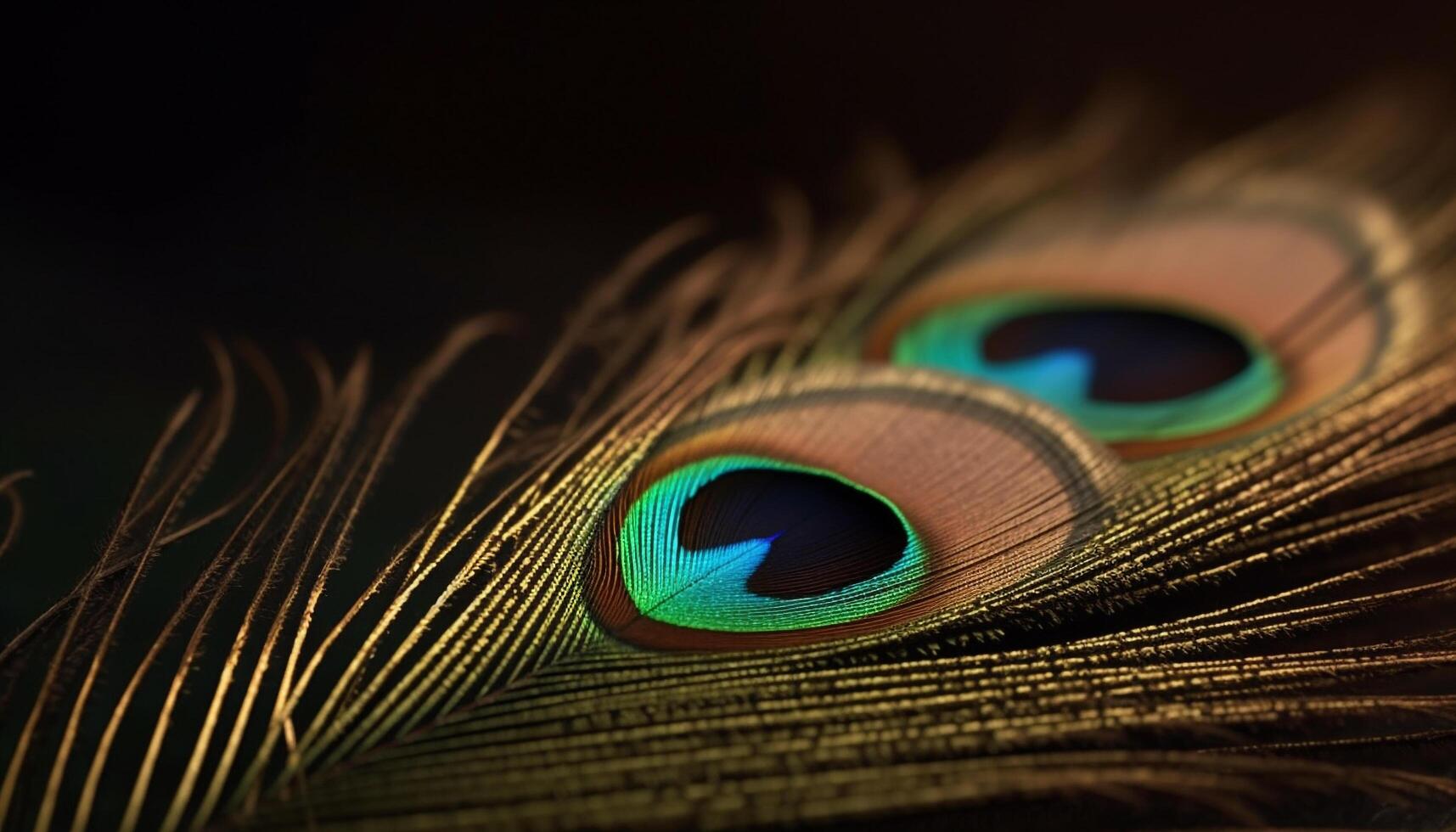 Vibrant peacock feather displays elegance in nature generated by AI photo