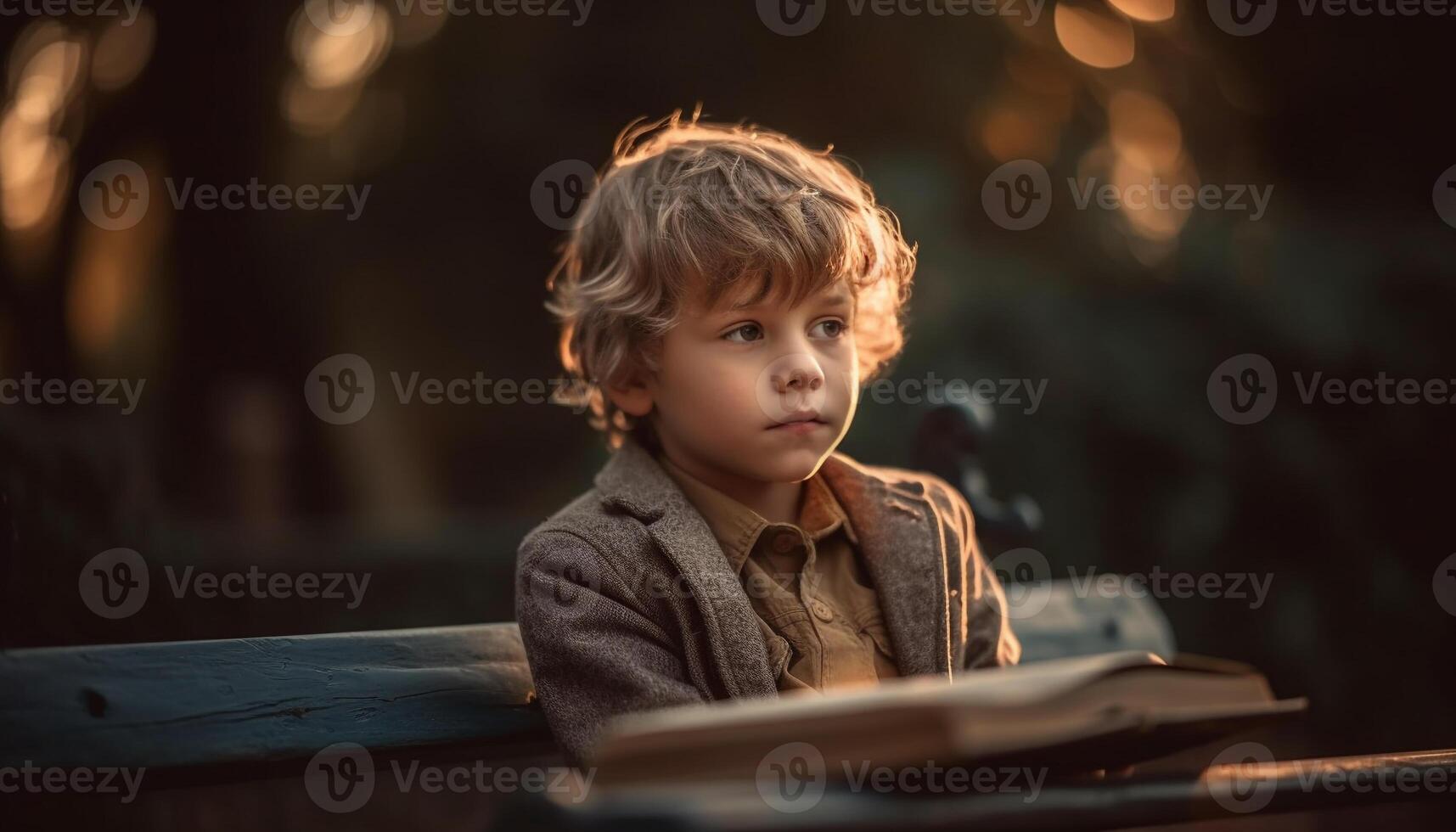 Smiling boys studying outdoors, enjoying nature literature generated by AI photo