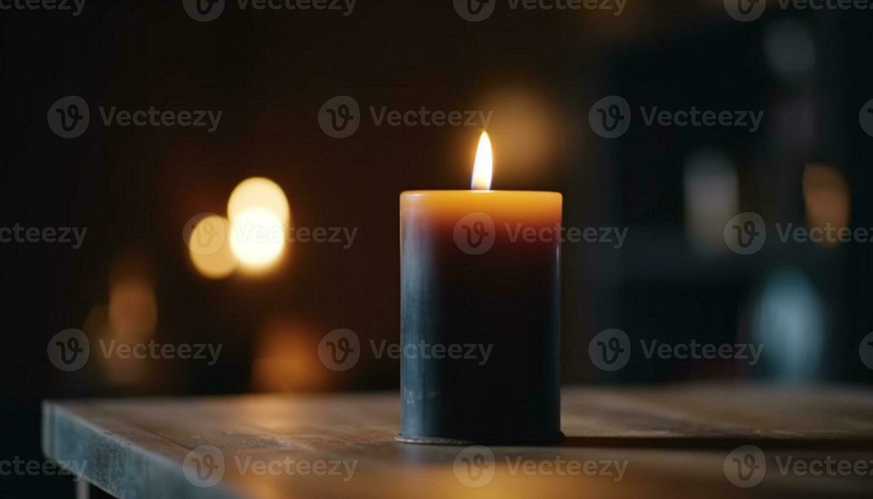 Glowing candle illuminates dark table at night generated by AI photo