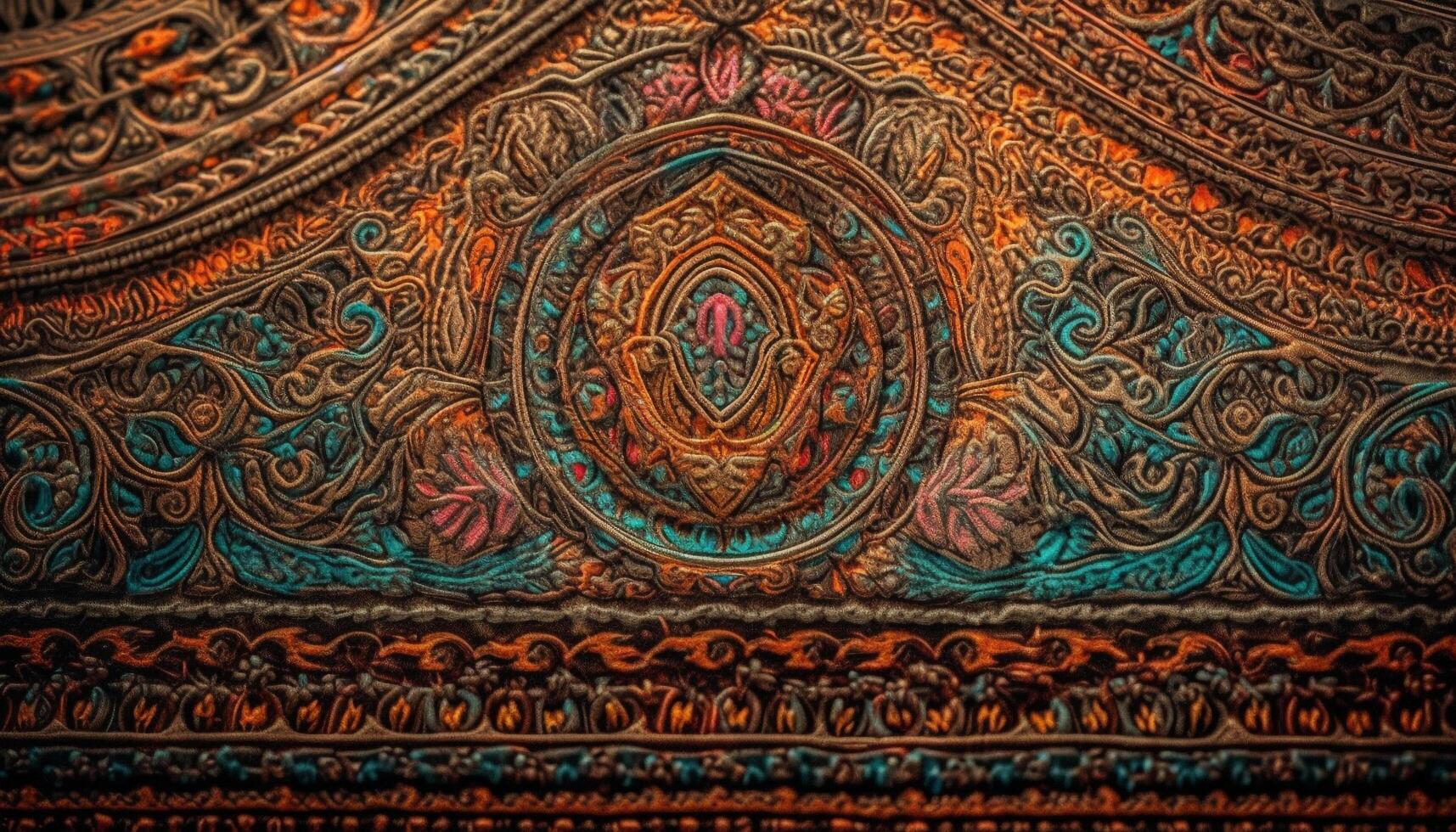 Ornate ancient Buddhist tapestry, symbol of spirituality generated by AI photo