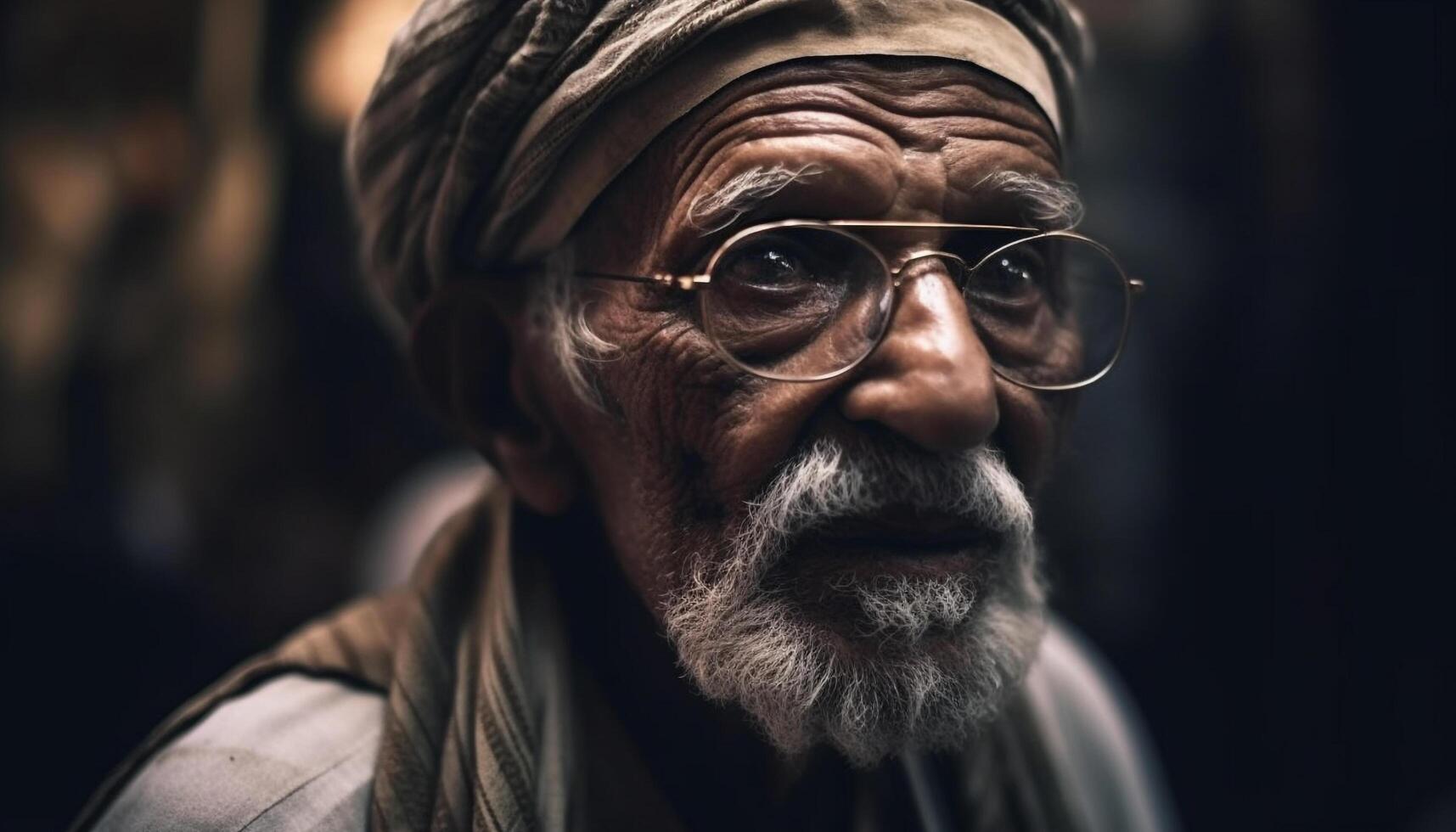 mayor hombre con barba y los anteojos sonriente generado por ai foto