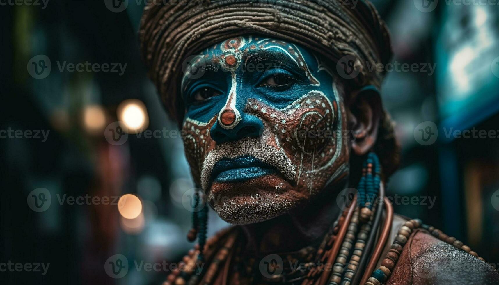 Indigenous culture portrait of woman with face paint generated by AI photo