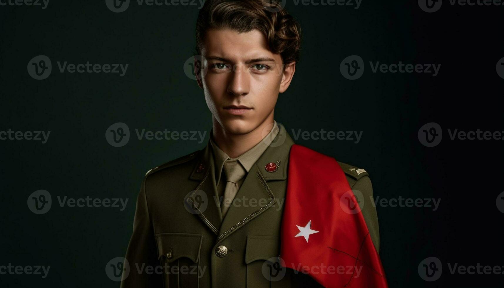 Confident young adult military veteran in uniform generated by AI photo