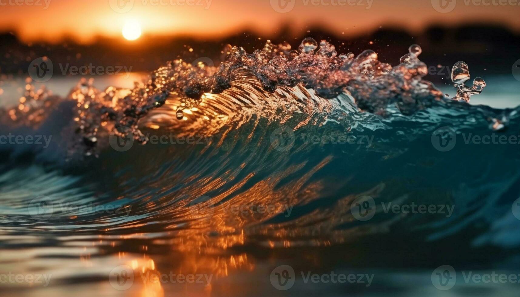 Liquid sunset wave reflects beauty in nature generated by AI photo