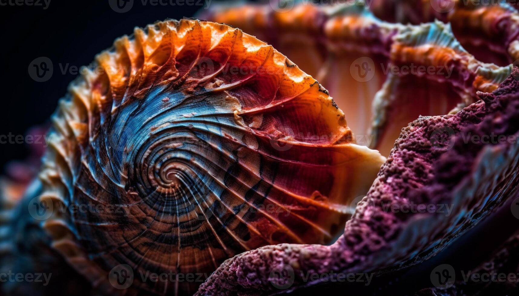 espiral concha, púrpura caracol, submarino belleza generado por ai foto