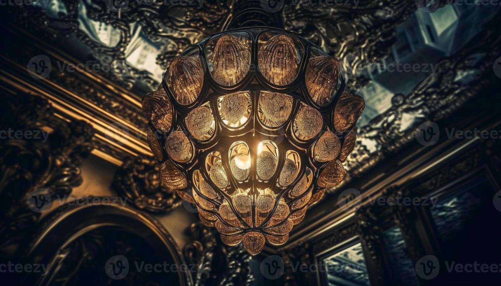 Ornate chandelier illuminates elegant old fashioned home interior generated by AI photo