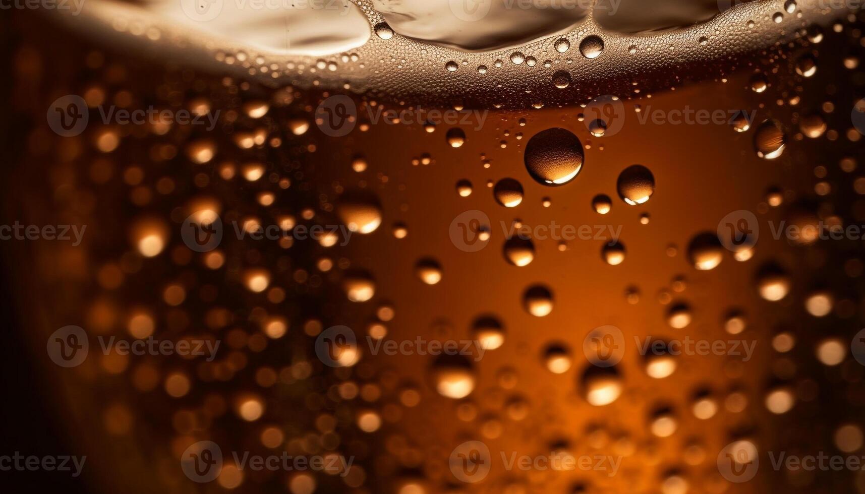 Golden beer glass with frothy dew drops generated by AI photo