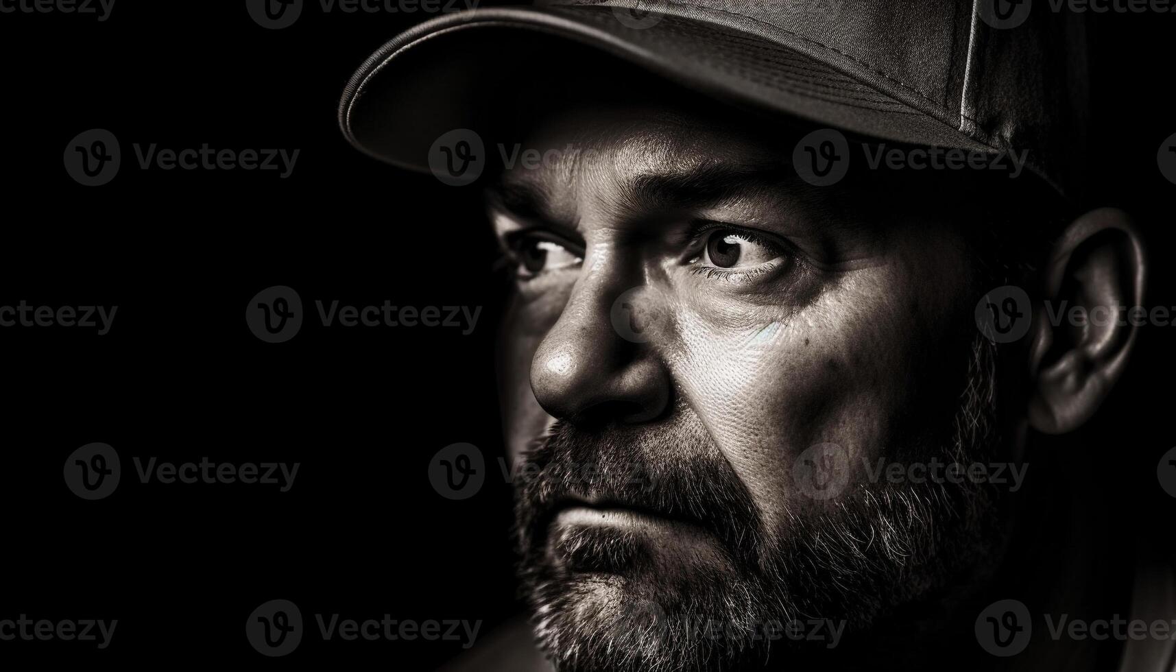 Serious man with beard exudes confidence generated by AI photo