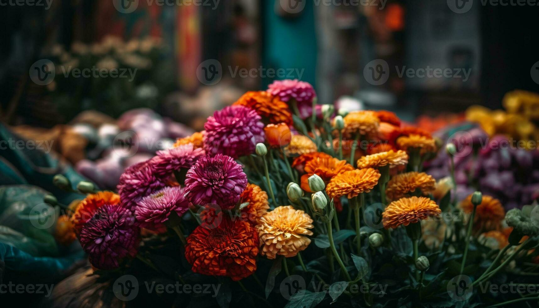 vibrante multi de colores ramo de flores de Fresco flores al aire libre generado por ai foto