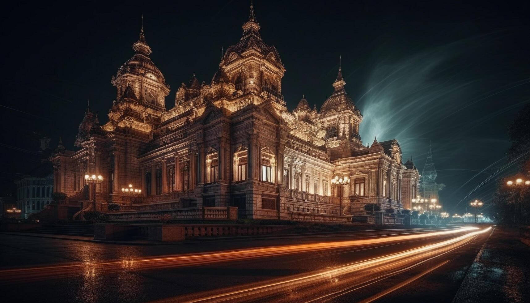 brillante ciudad horizonte, famoso sitio iluminado a noche generado por ai foto