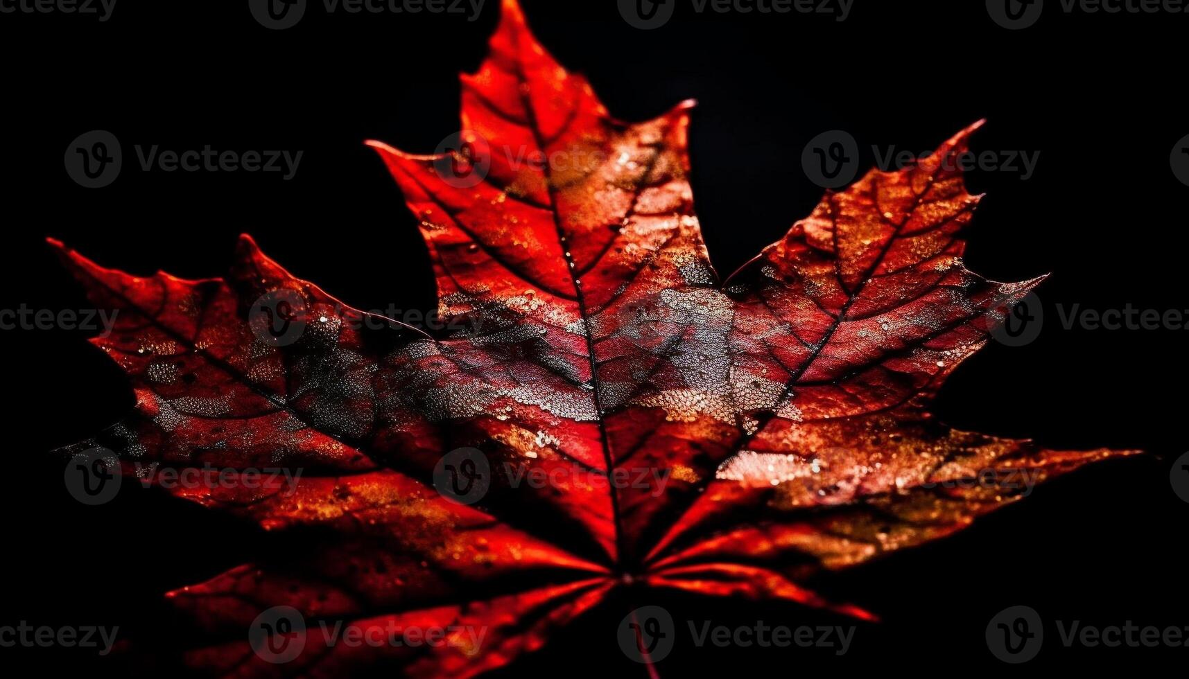 Vibrant maple leaf vein on black backdrop generated by AI photo