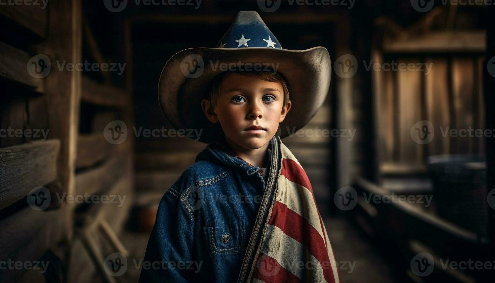 Cowboy and rancher show American pride outdoors generated by AI photo