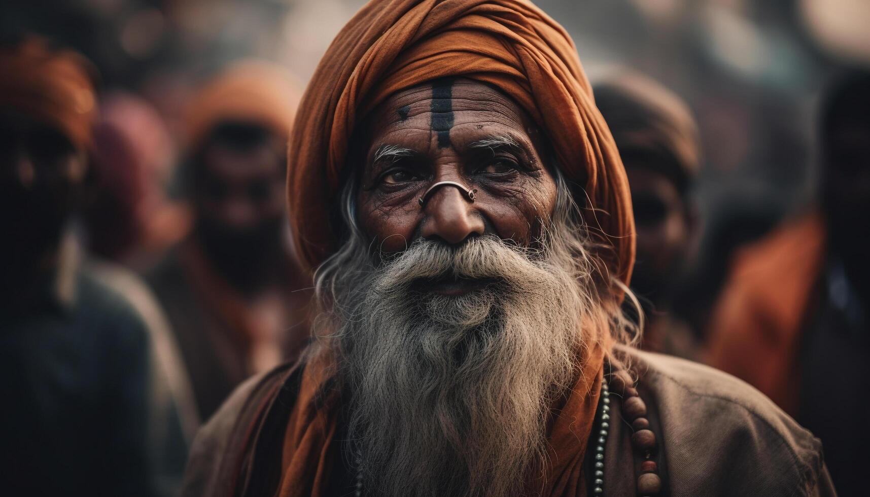 Smiling sadhu, a portrait of spirituality generated by AI photo