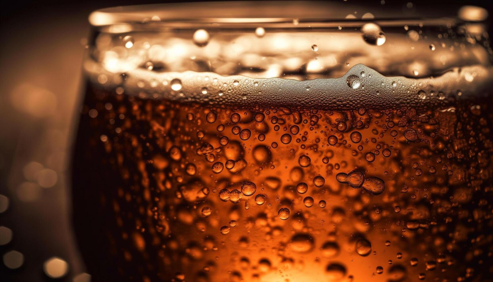 A frothy drink in a gold glass generated by AI photo